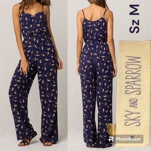 Sky and Sparrow jumpsuit button up women’s medium, romper, microprint flowers